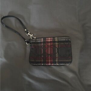 Coach Plaid Wristlet in Black and Red